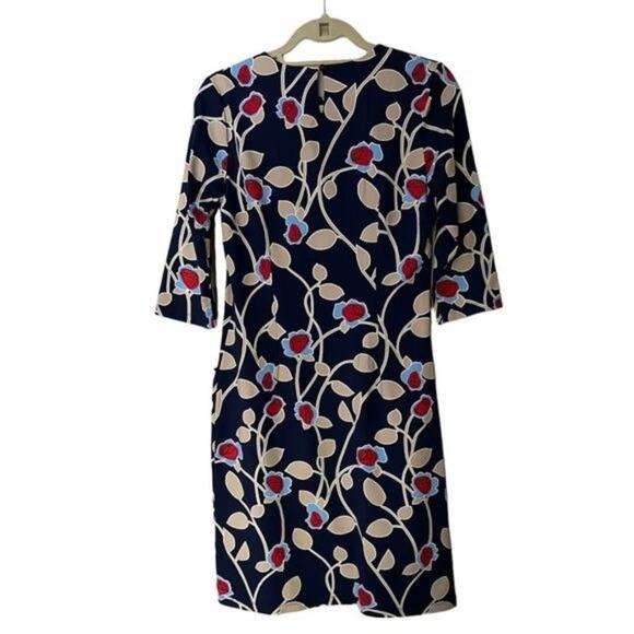 J. McLaughlin Catalyst Dress Women's Size Medium Navy Coral Saint Germain Floral - Picture 1 of 5